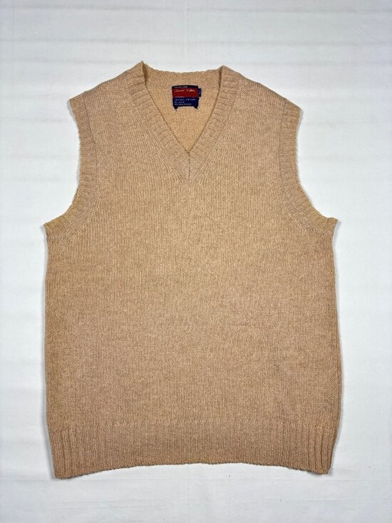 jcpenney Other - Vintage JCPenney Men's L Tall 100% Shetland Wool V-Neck Sweater Vest Tan Beige